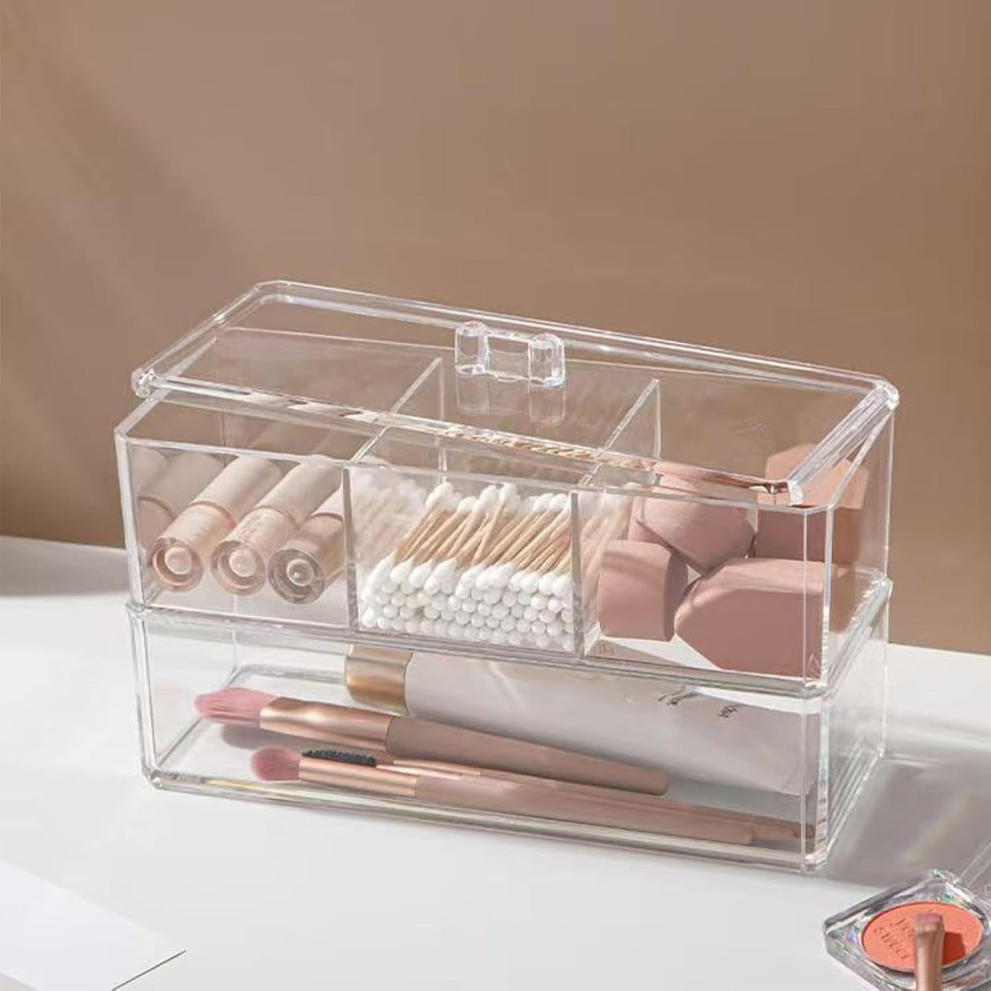 Hair Accessories Organizer for Girls - 2-Pack Clear Acrylic Stackable Drawers with Lids, Bathroom Vanity Storage for Clips, Scrunchies, Bobby Pins, Kids’ Bedroom & Dorm Organizer