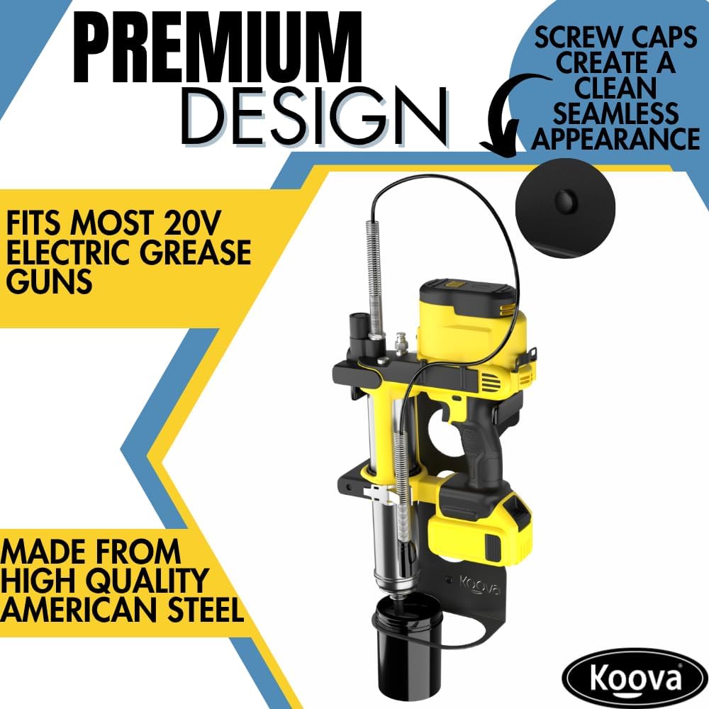 Koova Wall Mounted Grease Gun Holder for 20v Grease Guns | Durable Metal Construction | Made in USA | Includes Mounting Hardware