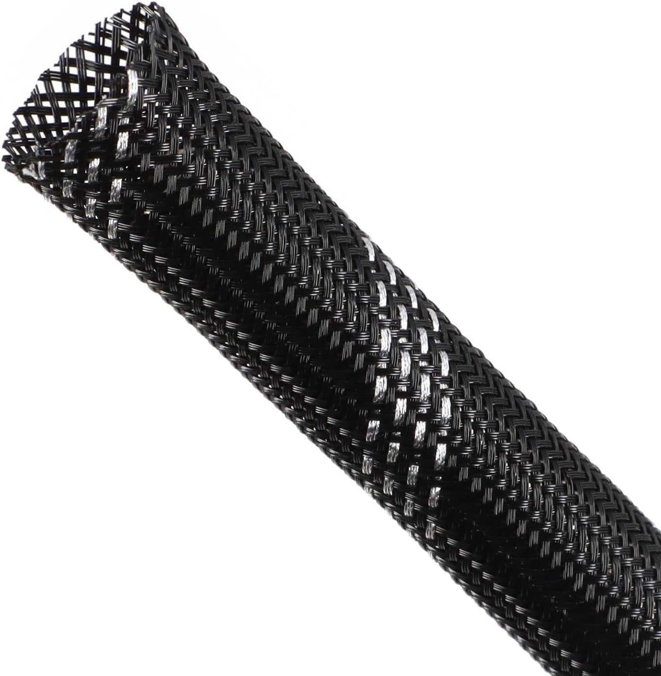 Braided Cable Sleeving, PET Expandable Braided Cable Sleeve, Flexible Mesh Sleeving Cord Management for Audio Video and Other Home Device, Cord Protector from Pets (Black Silver, 5/8" x 25ft)