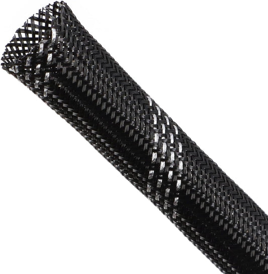 Braided Cable Sleeving, PET Expandable Braided Cable Sleeve, Flexible Mesh Sleeving Cord Management for Audio Video and Other Home Device, Cord Protector from Pets (Black Silver, 1/4" x 25ft)