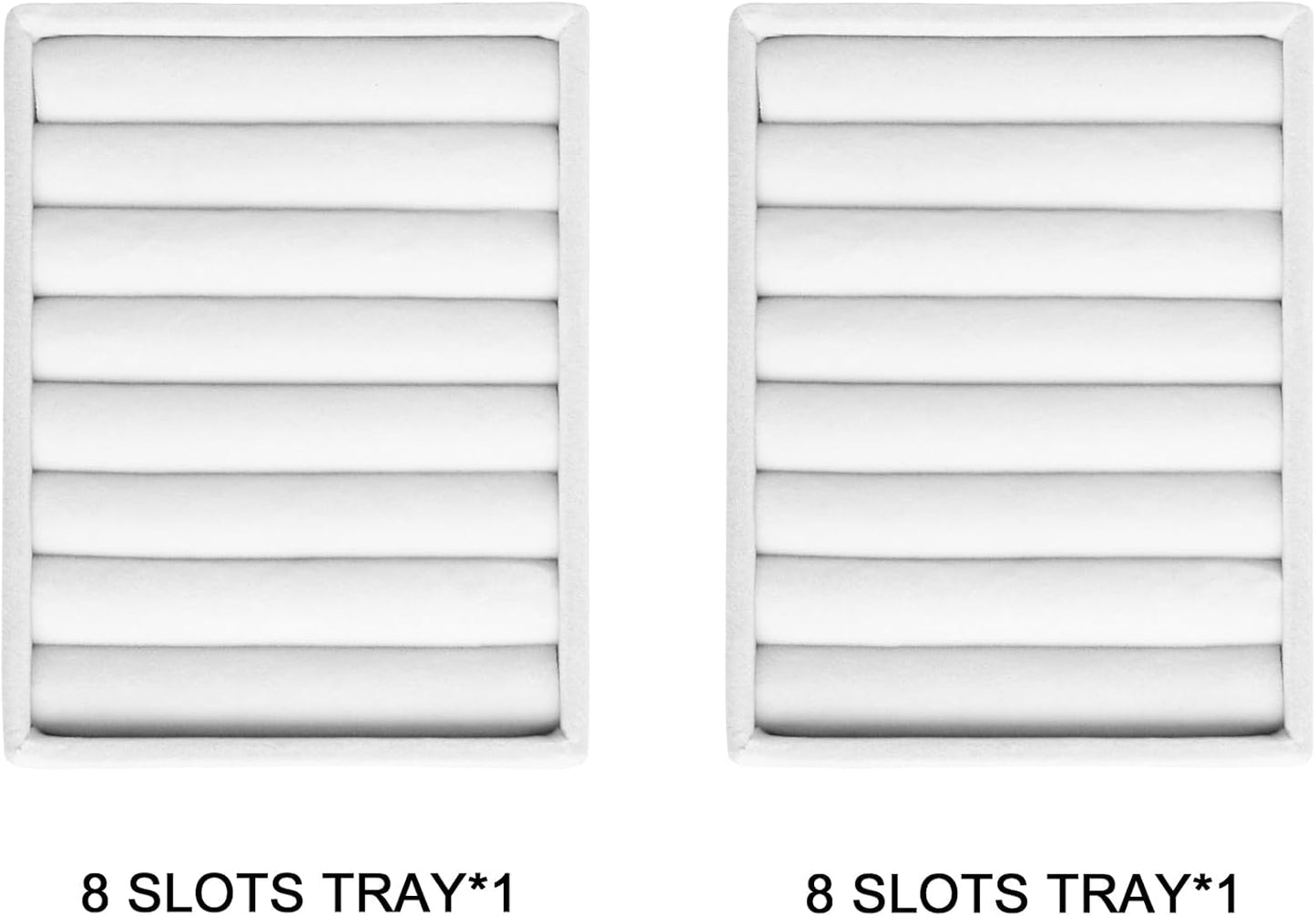 Frebeauty Stackable Jewelry Trays,Small Jewelry Organizer for Drawer,7 Slots Velvet Ring Organizer for Women,4.92 x 3.74 x 0.9 Inches(Set 2,White)