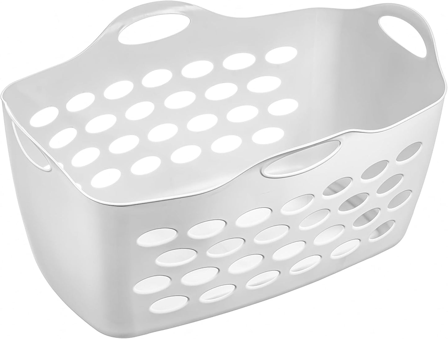 2 Piece, White Rectangular Uncovered Laundry Baskets With 4 Perforated Handles, Suitable For Laundry Rooms, Bedrooms, Living Rooms, Fitting Rooms, Etc.