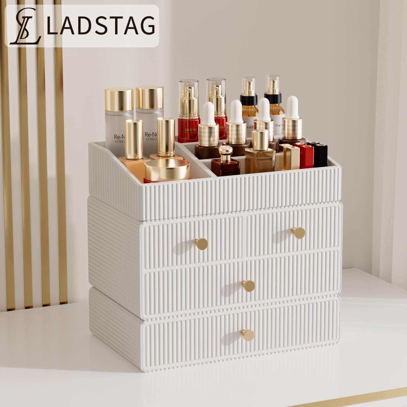 Makeup Organizer Countertop,Vanity Organizer,Skincare Organizers,Cosmetic Organizer with Draws,Luxury Large makeup storage,Make up Organizers for Vanity,Gifts for Women Birthday Unique (white)