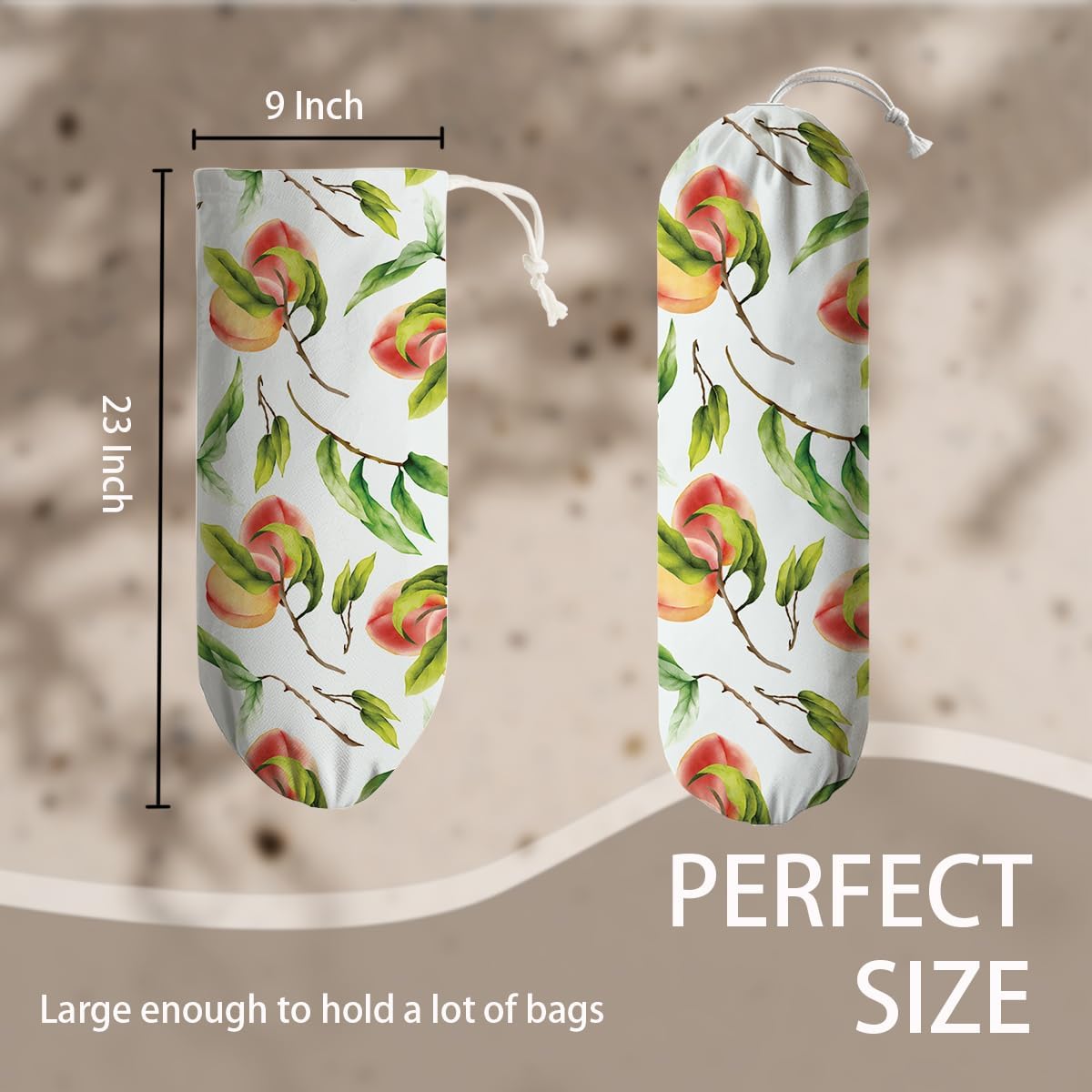 Peach Plastic Bag Holder, Canvas Grocery Bags Organizer for Home Kitchen Pantry, Plastic Bags Storage Container Dispensers, Home Kitchens Decor Gifts, Kitchen Pattern Garbage Bag 49