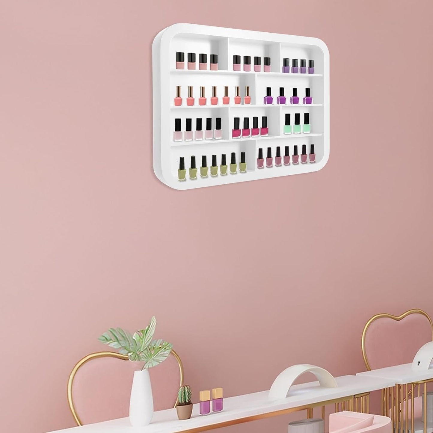 Wall Mounted Nail Polish Racks 4 Tier Hanging Nail Polish Storage Holder Cosmetic Display Stand Nail Polish Shelf Organizer for Home Salon Business Spa