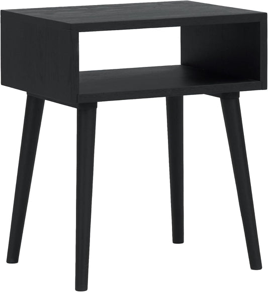 NTC Solid Oak Zoe Nightstand, Mid Century Modern Side Table Bedroom, Bedside Furniture, Night Stand, End Table, Easy Assembly - Burnt Black