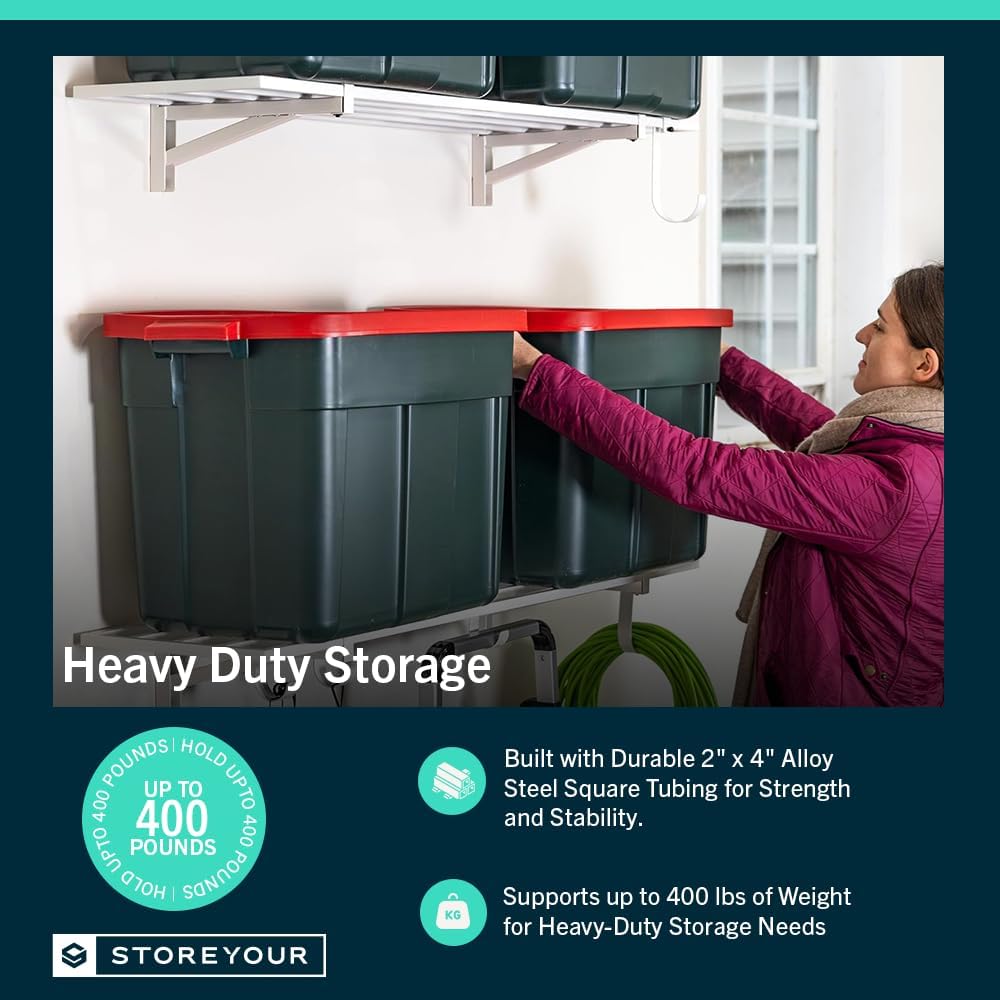 StoreYourBoard Heavy Duty Garage Shelf Wall Mount 2ft x 4ft – Wall-Mounted Shelving for Storage & Organization – Heavy Duty Garage Shelves for Tools, Bins, & Equipment – Holds 200 lbs - White