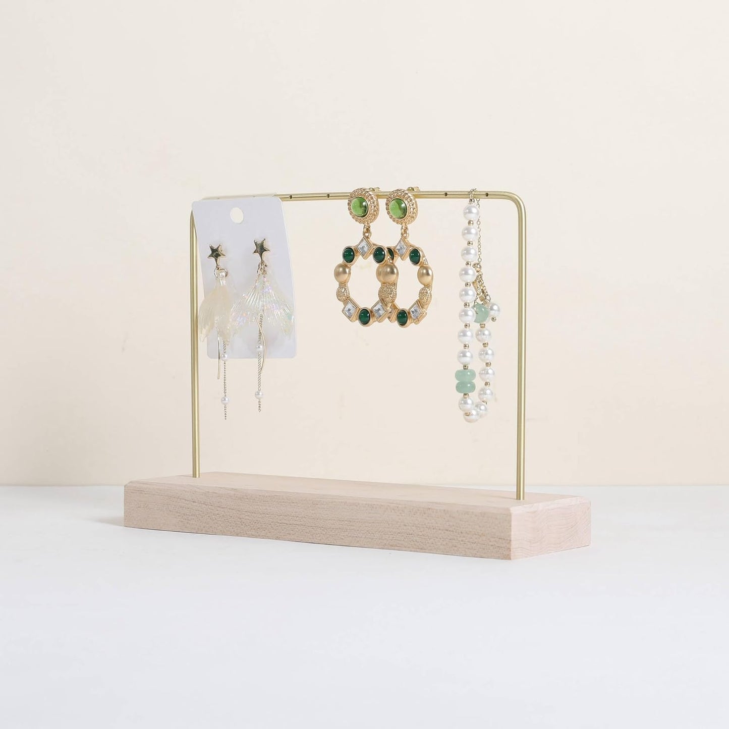 GemeShou Maple Earring holder for selling, Brass earring stands and displays for show, Wood Jewelry Storage hanging shelf for Girl Woman【U Shelf-Maple】