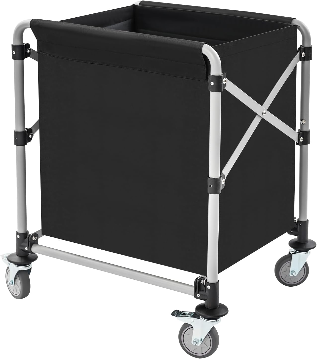 Commercial Laundry Cart with Wheels,Folding Laundry Hamper Cart,Heavy Duty Rolling Laundry Basket with Large Capacity,Laundry Sorter Trolley for Home Hotel Apartment (Black, 23.62 * 19.69 * 23.62in)