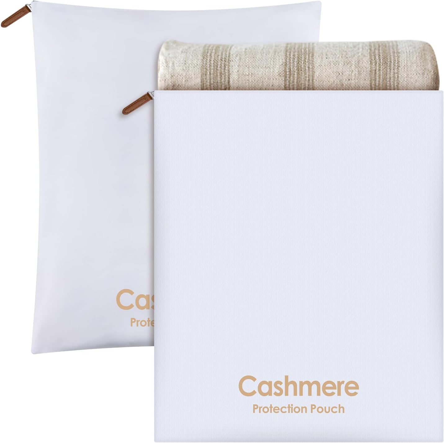 4 Pack Cashmere Sweater Storage Bags, Large Breathable Washable Pure Cotton Zipper Pouch Organizers Covers Bags for Cashmere Wool Sweaters Clothing Saree Storage Protection, 17 x 14 inch