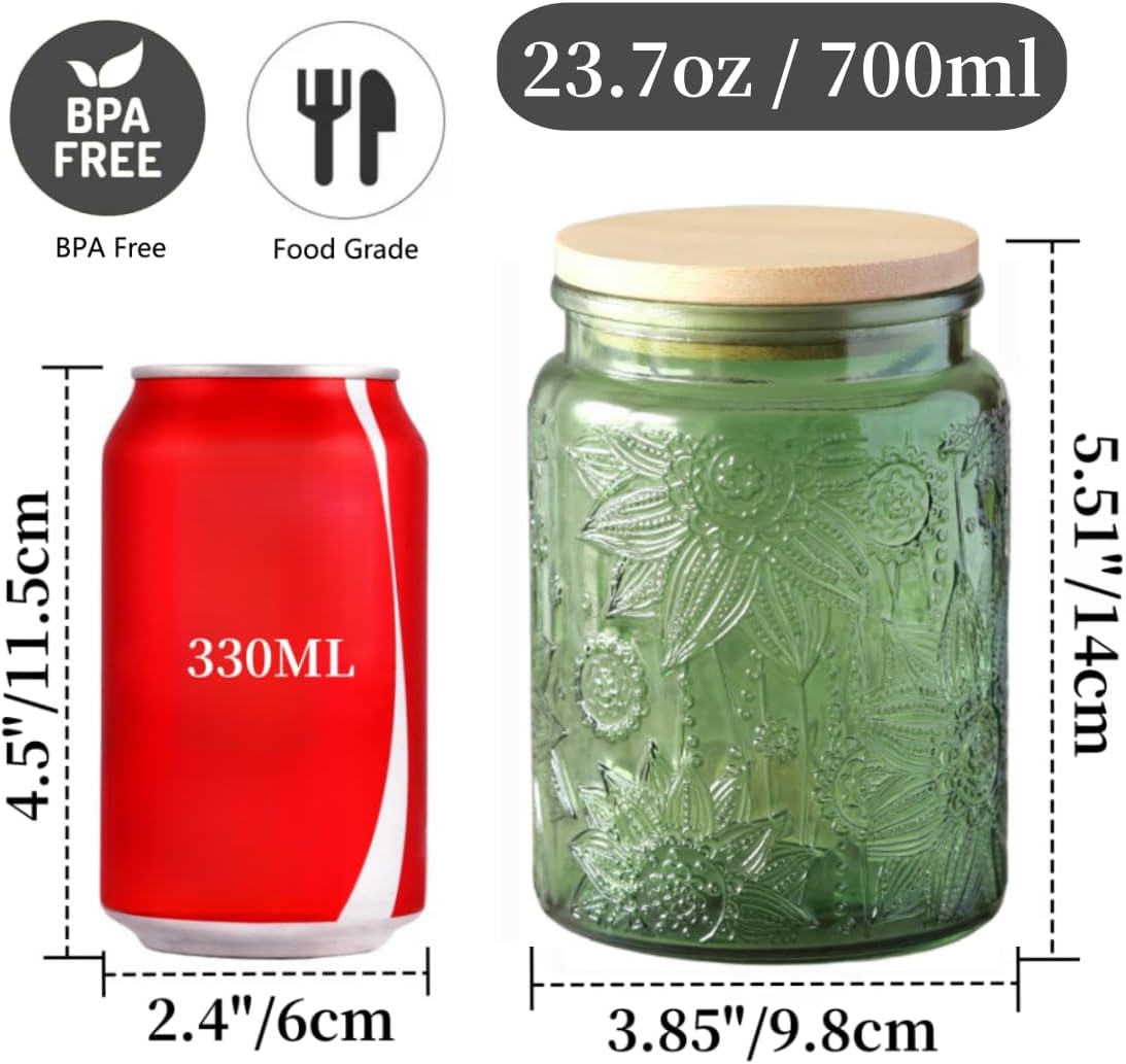 Green Glass Canister, Candy Jar with Lid, 23.7 FL OZ Vintage Colored Mason Jars for Kitchen Decorative Jar for Coffee Tea Candy Cookies, Cute Jars (Green, 1 Pack)