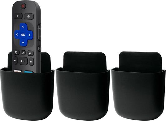 3 Pcs Remote Control Holder Wall Mount Self Adhesive Remote Case Hole-Free Storage Organizer Wall Pencil Holder Phone Charging for Home Office School(Black)