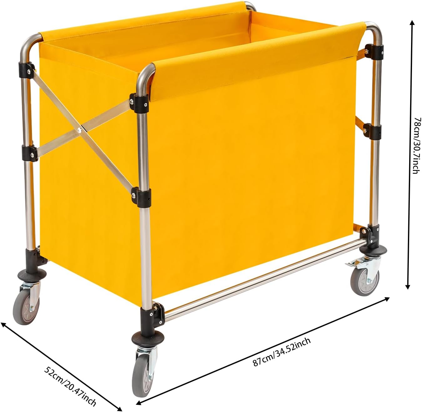 Commercial Laundry Cart with Wheels,Folding Laundry Hamper Cart,Heavy Duty Rolling Laundry Basket with Large Capacity,Laundry Sorter Trolley for Home Hotel Apartment (Yellow, 34.25 * 20.47 * 30.7in)
