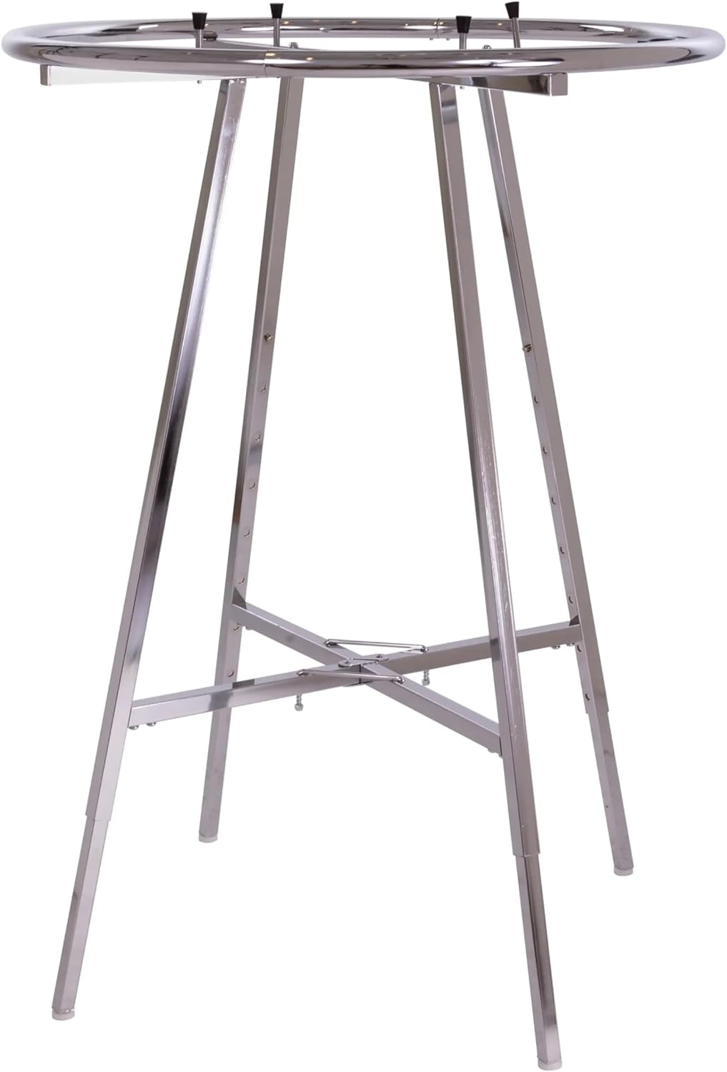 Econoco Folding Round Garment Rack, Adjustable Height Retail Display, Chrome Finish (36" Rack with Grid Top Basket)