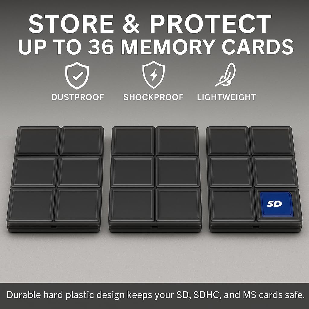 Acuvar 36 Slot SD/SDHC Memory Card Hard Plastic Case – Durable ABS Portable SD Card Storage Box Organizer, Protective Hard Shell SD Card Carrying Case for Photographers, Anti-Shock & Waterproof