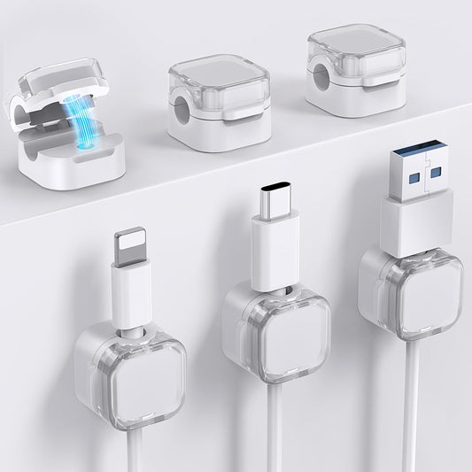 AhaStyle Magnetic Cable Organizer [1s Lock] 6 Pack Cord Holders Clips Strong Adhesive Cord Keeper [Smooth Adjustable] Hide Wire Cord Organizer for Nightstand Kitchen Car Office (White)