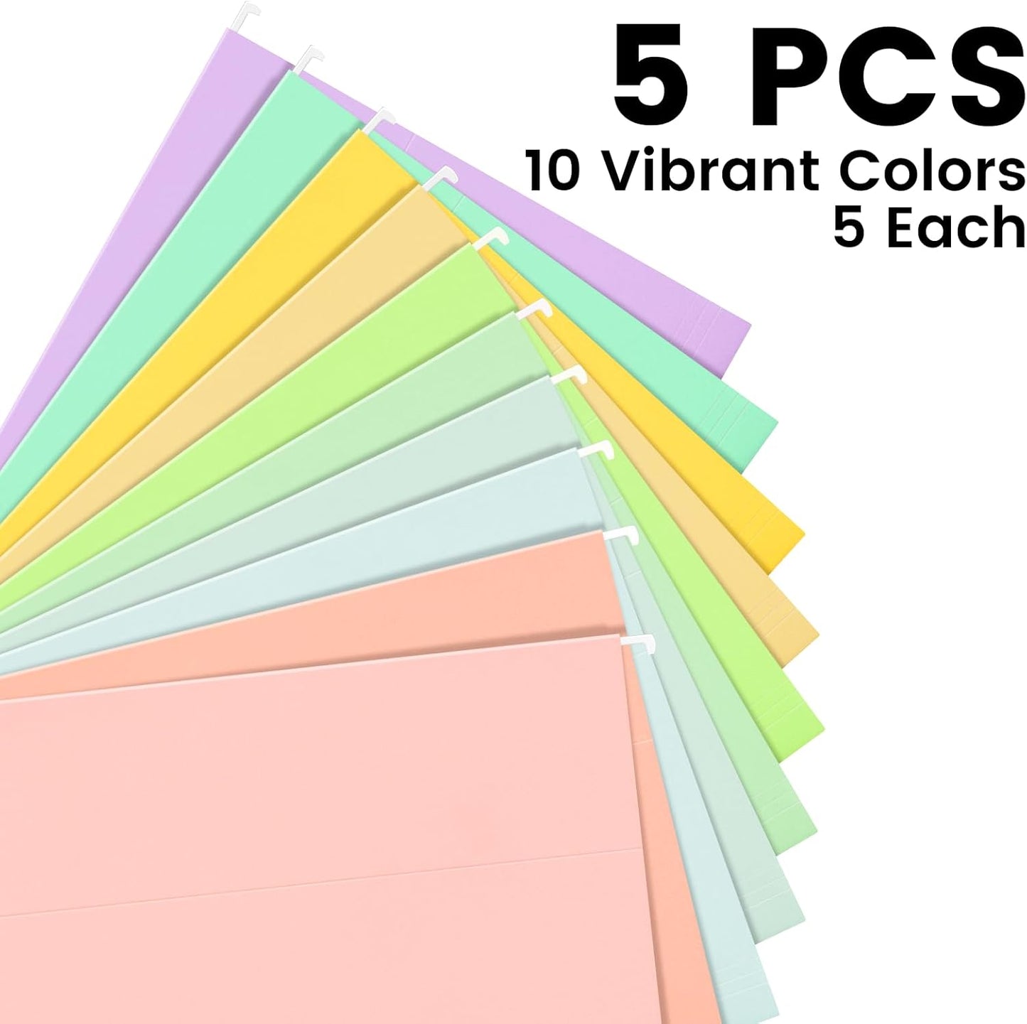 50-Pack Pastel Hanging File Folders, Letter Size with 55 Transparent Label Cards, 60 Sticker Labels,1/5-Cut Tabs–Home Office & Filing Cabinets