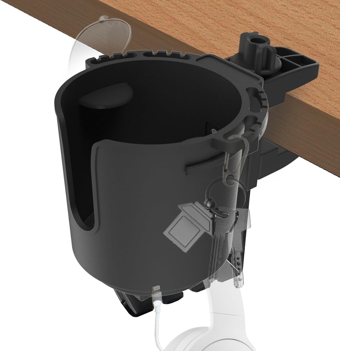 Desk Cup Holder, Anti-Spill Table Cup Holder for Water Bottles, Wheelchairs, Workstations, Gaming Desk Accessories. (Black, Medium)