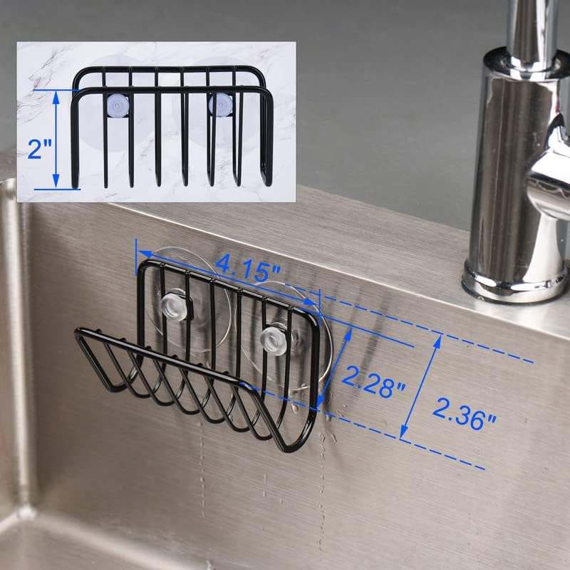 Toplife Sponge Holder for Kitchen Sink, Rust-Proof Suction Cup Sponge Caddy - Black - 2 Pack