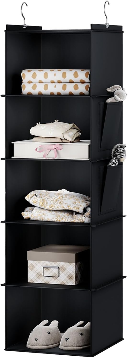 YOUDENOVA Hanging Closet Organizer, 5-Shelf Closet Hanging Storage Shelves, Black