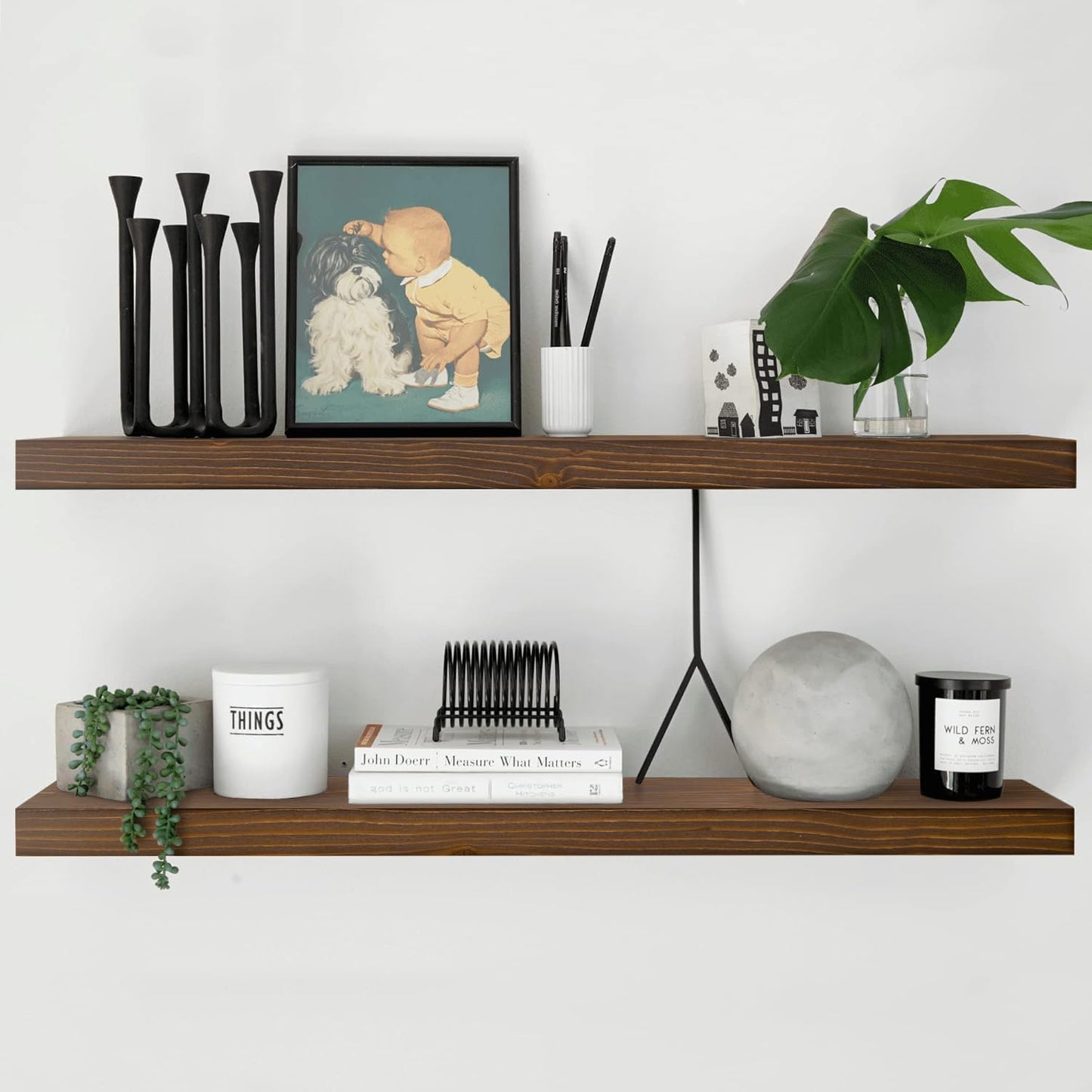 Homeforia Classic Walnut 60 inch Floating Shelf, High End Solid Real Wood Small 60inch Floating Shelves for Wall Mounted, 60in Floating Shelves, Heavy Duty Bracket, 60 X 6.5 X 1.75 inches, Set of 2