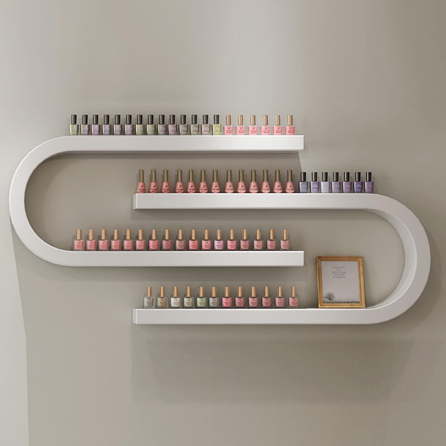 Wall Mounted Nail Polish Bottle Display Rack, U-Shaped Essential Oil Perfume Storage Shelf, Hanging Salon Beauty Nail Shop Organizer Perfume Holder
