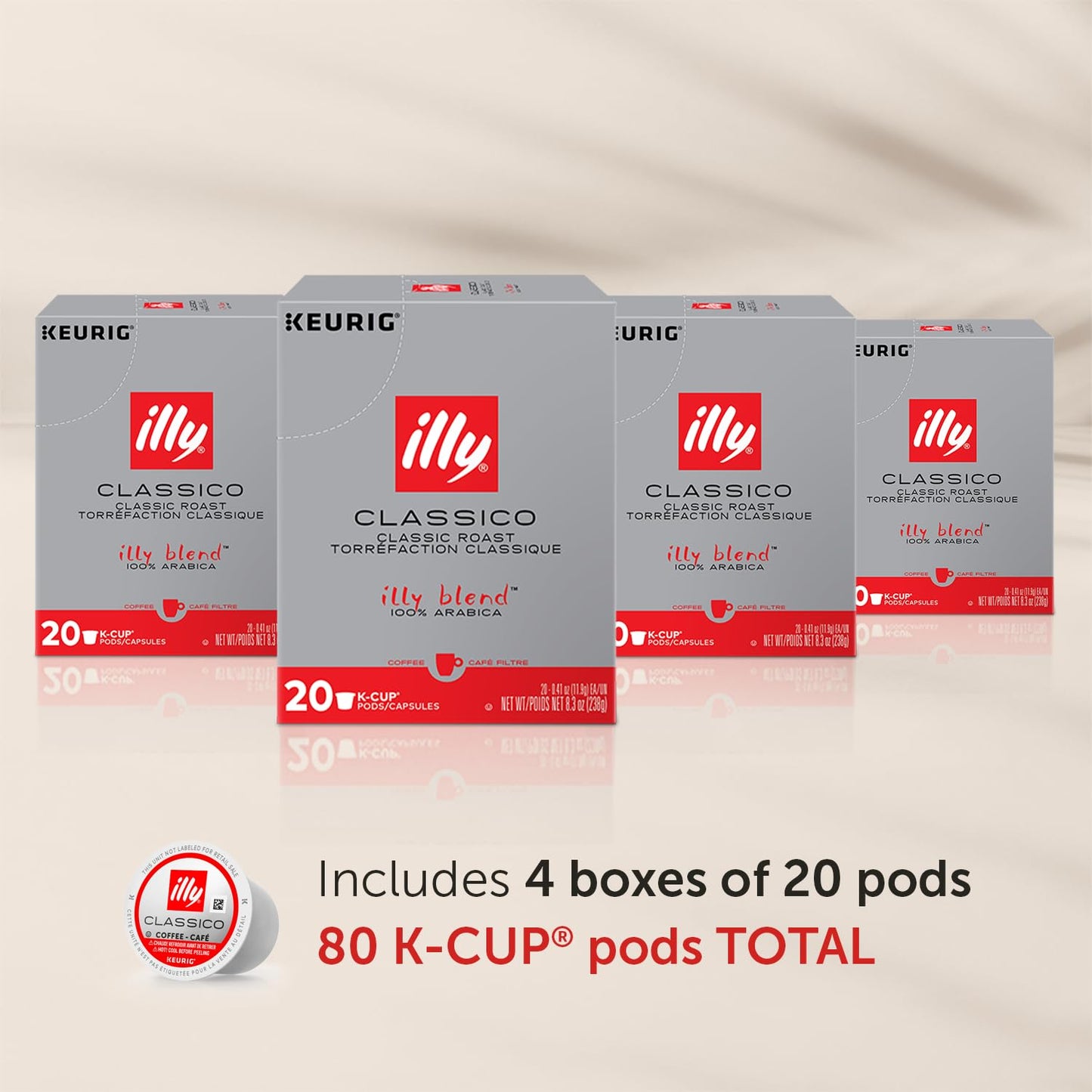 Illy Coffee K Cups - Pods For Keurig Machines – Classico Roast - Caramel, Orange Blossom & Jasmine - Mild, Flavorful & Balanced Flavor- No Preservatives – 20 Count, 4 Pack