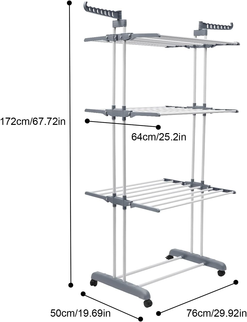 Drying Rack, 29.92*19.69*67.72inch 4 Tier Folding Clothes Drying Rack Rolling Laundry Garment Dryer Stand Multifunctional Stainless Steel Dryings Racks with Wheels for Bedrooms Lofts Balconies Patios