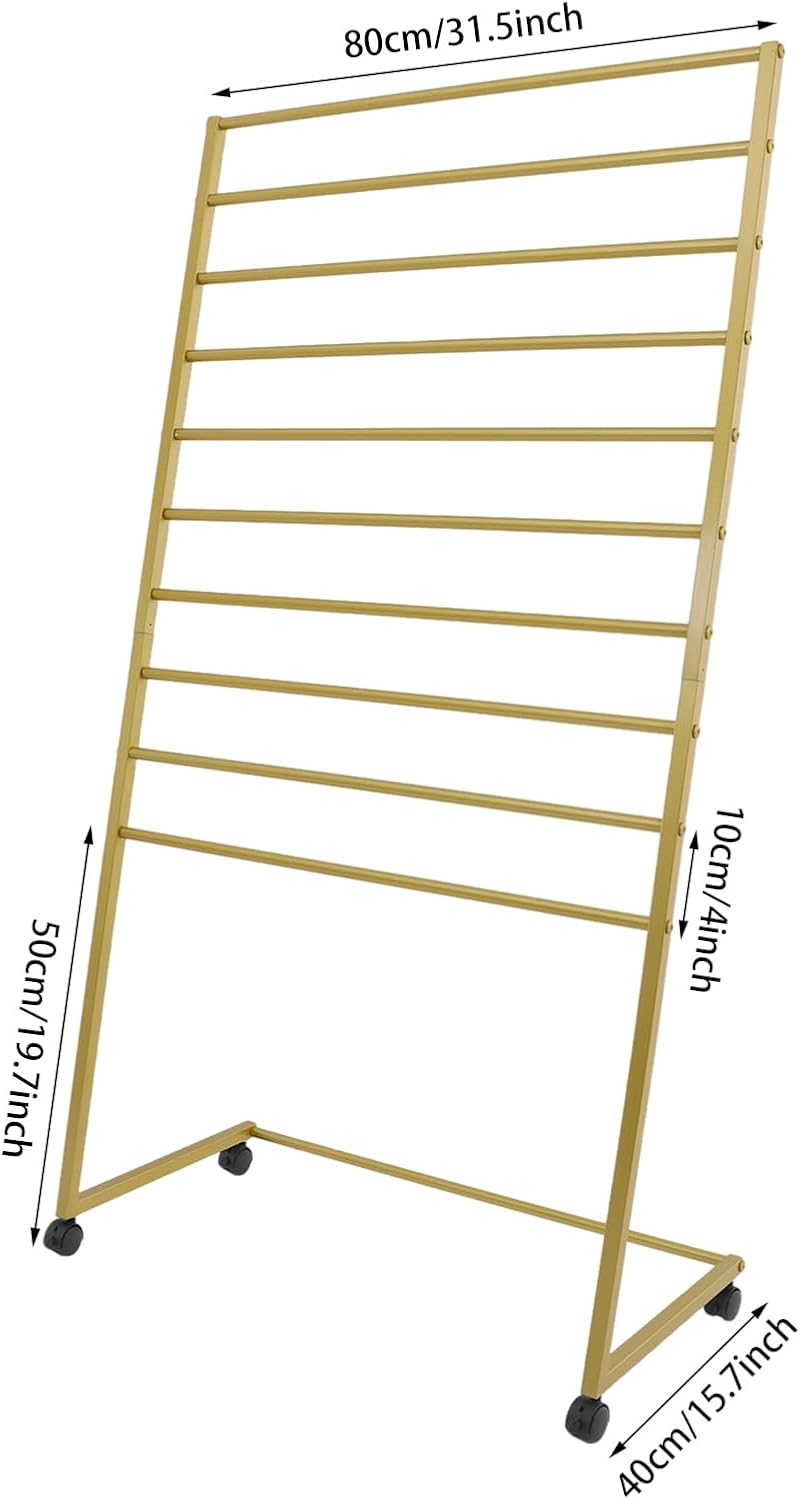 10 Tier Metal Scarf Display Stand with Moving Wheels, Freestanding Scarf Holder Organizer, Commercial Scarf Rack for Clothing Retail Store, Home