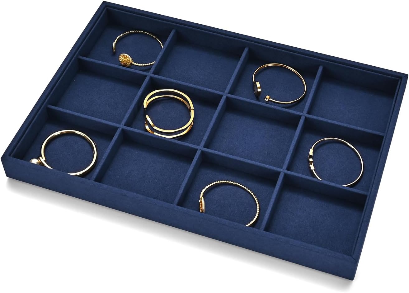 12 Grids Jewelry Tray Bracelet Tray Bangle Tray Microfiber Jewelry Display Tray Stackable Jewelry Trays for Bracelet Bangle Holder Watch Earring Brooches Display Tray (Blue)