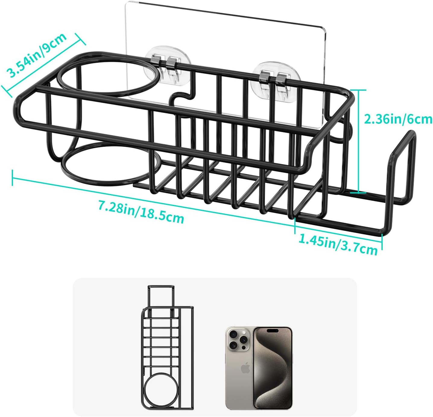 HapiRm 4 in 1 Kitchen Organizers and Storage, SUS304 Stainless Steel Brush Holder + Dish Cloth Hanger + Soap Rack + Sink Stopper Rack, No Drill Kitchen Essentials - Black