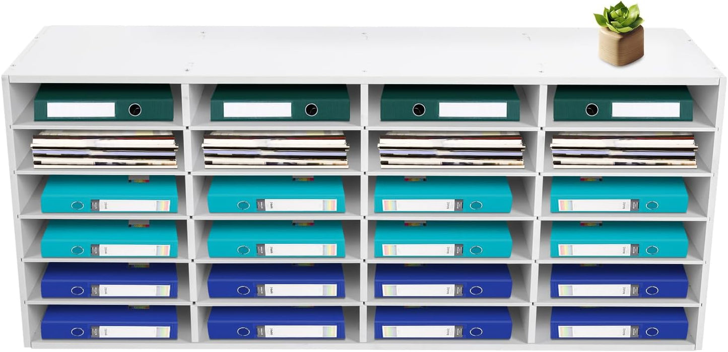 Mail Sorter Organizer, 24 Compartments Mailbox for Classroom, Desktop File Organizer with Adjustable Shelves, for Office Home Classroom, PVC, White