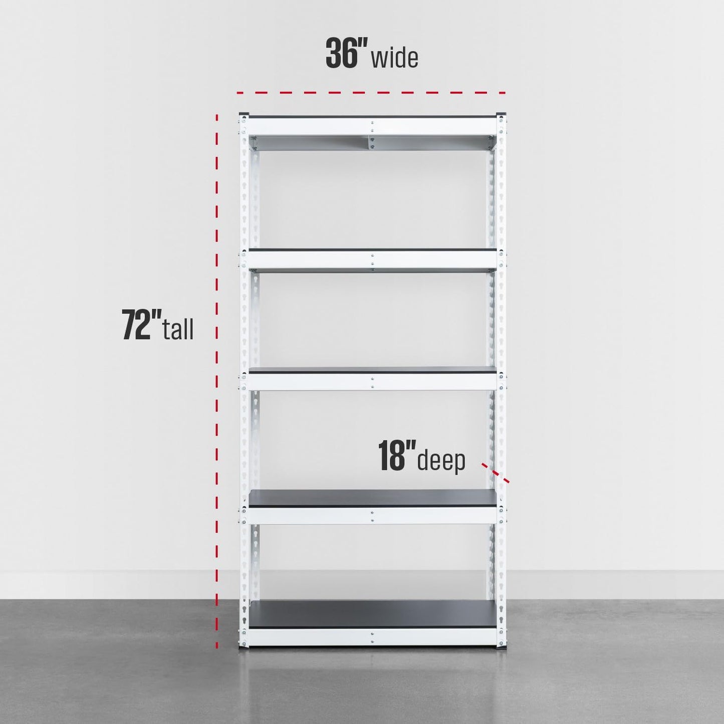 SafeRacks Modular Garage Shelving - 5 Tier Storage Shelves, Tall Metal Rack Shelves for Storage, Heavy Duty Steel Shelf Organizer for Garage, Or Kitchen Pantry (White, 18 x 36 x 72)