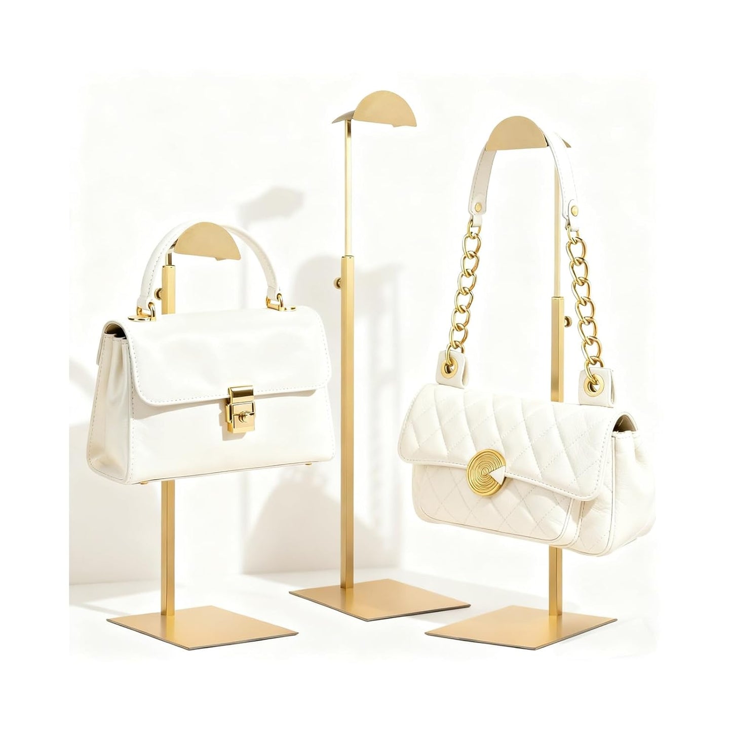 Purse Display Stand, 3 Pack Purse Stands for Display, Gold Heavy-Duty Steel Handbag Hanger Adjustable Bag Holder Purse Rack for Retail, Boutiques, Shop RCS 50% Recycled post-consumer metal