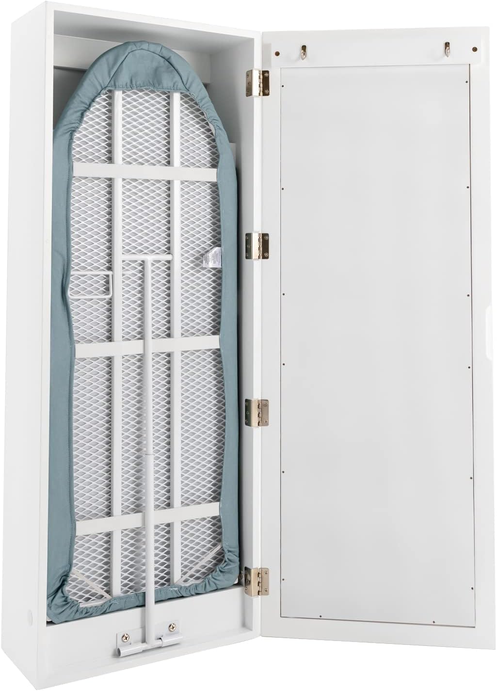 Wall Mounted Ironing Board Cabinet,Foldable Hanging Ironing Board with Mirror,Compact Mount Fold Down Iron Board for Small Spaces White
