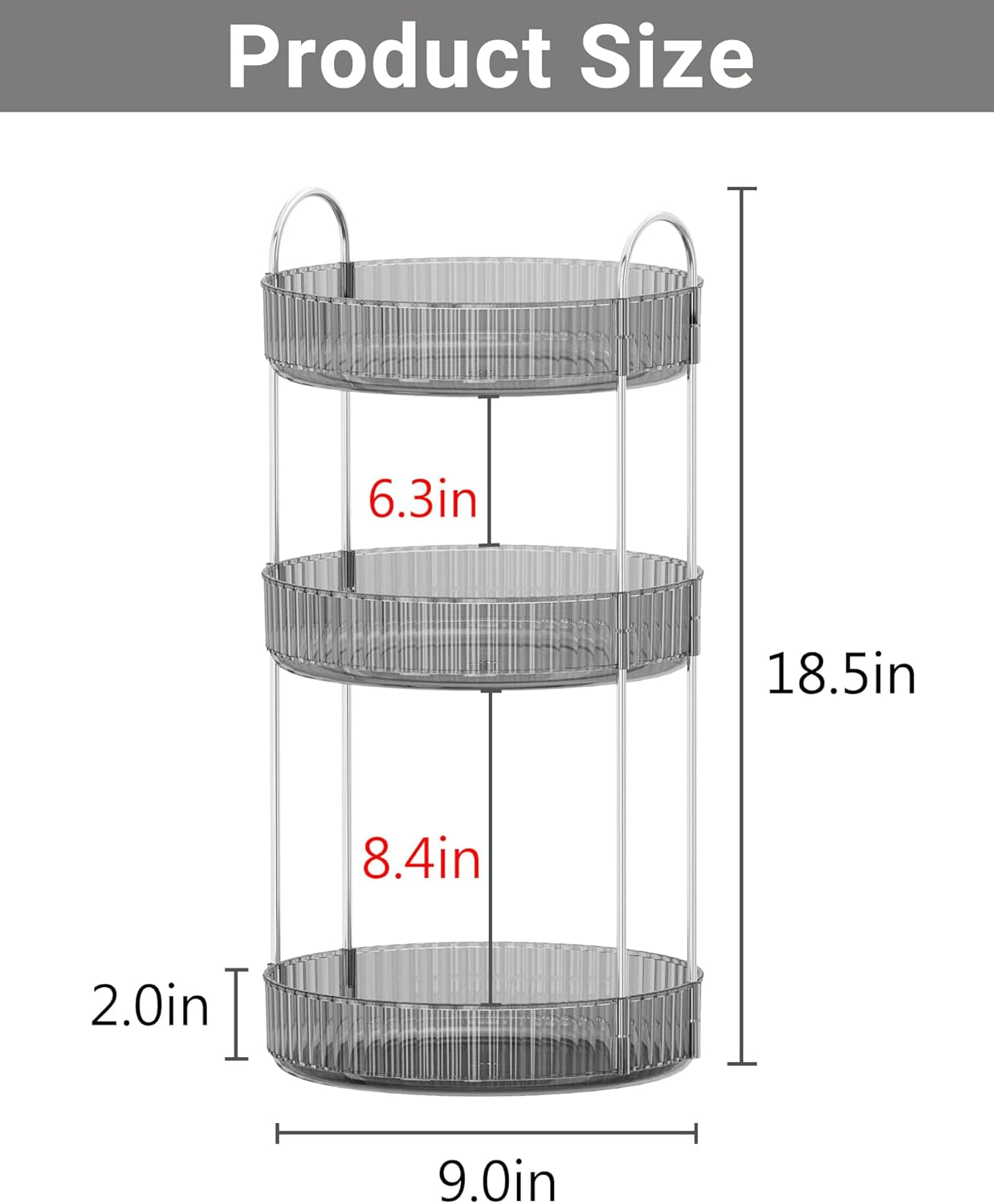 360 Rotating Makeup Organizer,3 Tier Large Capacity Make Up Organizers and Storage,Makeup Organizer for Bathroom,Cosmetic Perfume Stand Organizer(Grey-3 Tier)