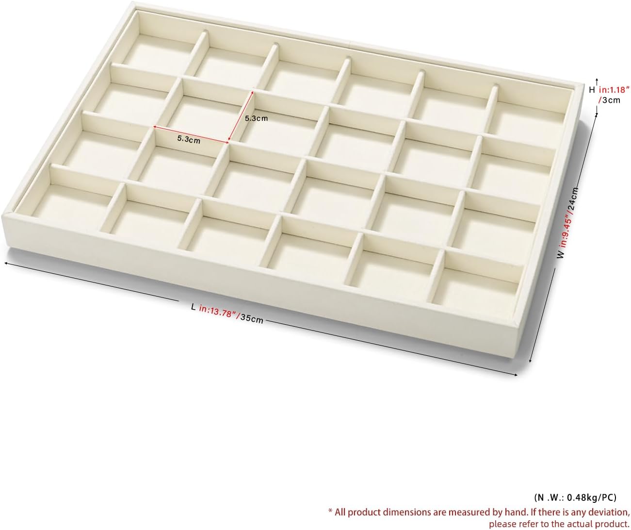 24 Grids Microfiber Jewelry Trays Ring Earrings Organizer Tray Stackable Jewelry Drawer Organizer(Beige)