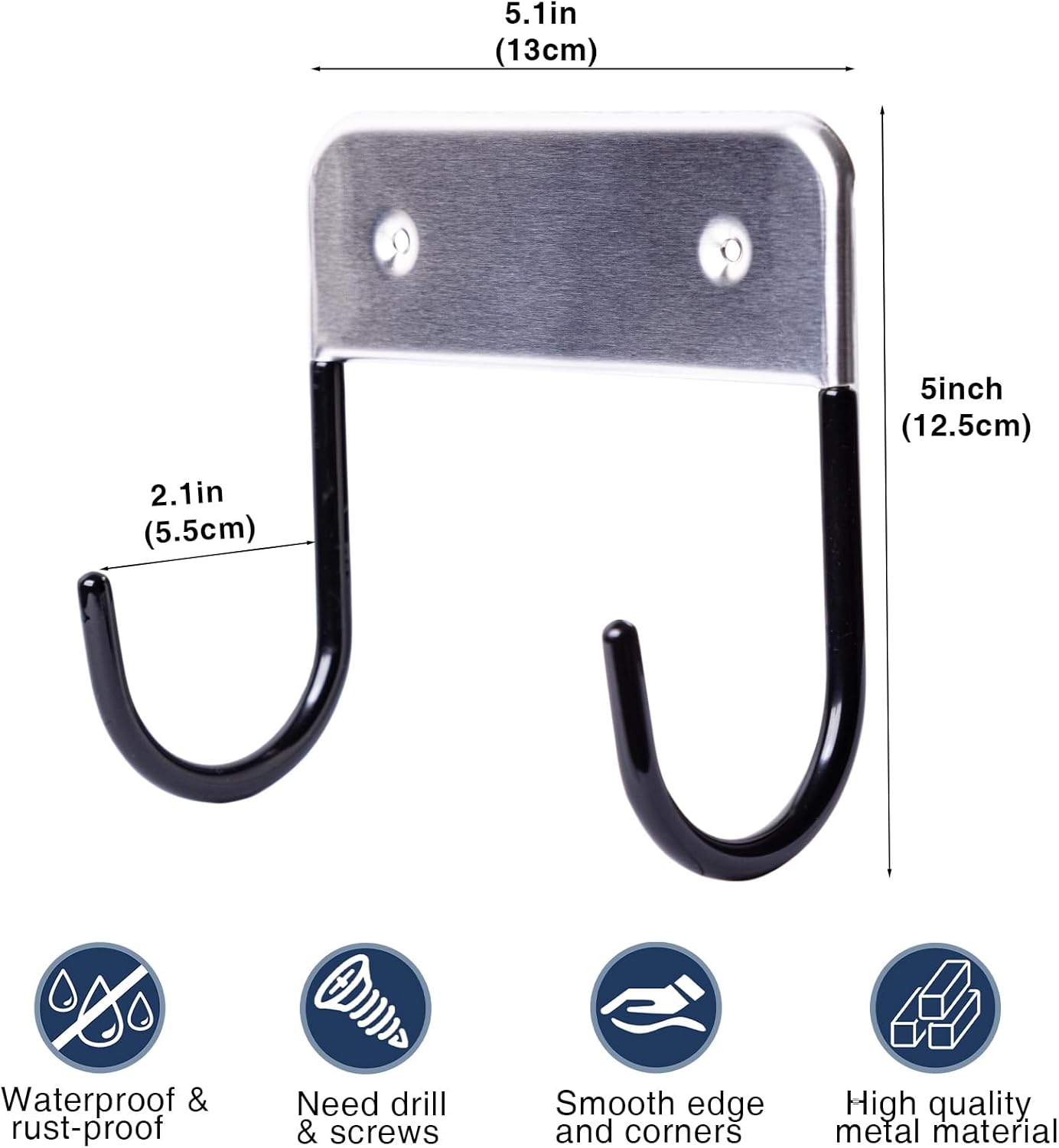 Ironing Board Hanger Wall Mount, Ironing Board Holder for Y or T Shaped,Stainless Steel Wall Hook Iron Board Holder for Laundry Rooms with 2 Hooks (Black)