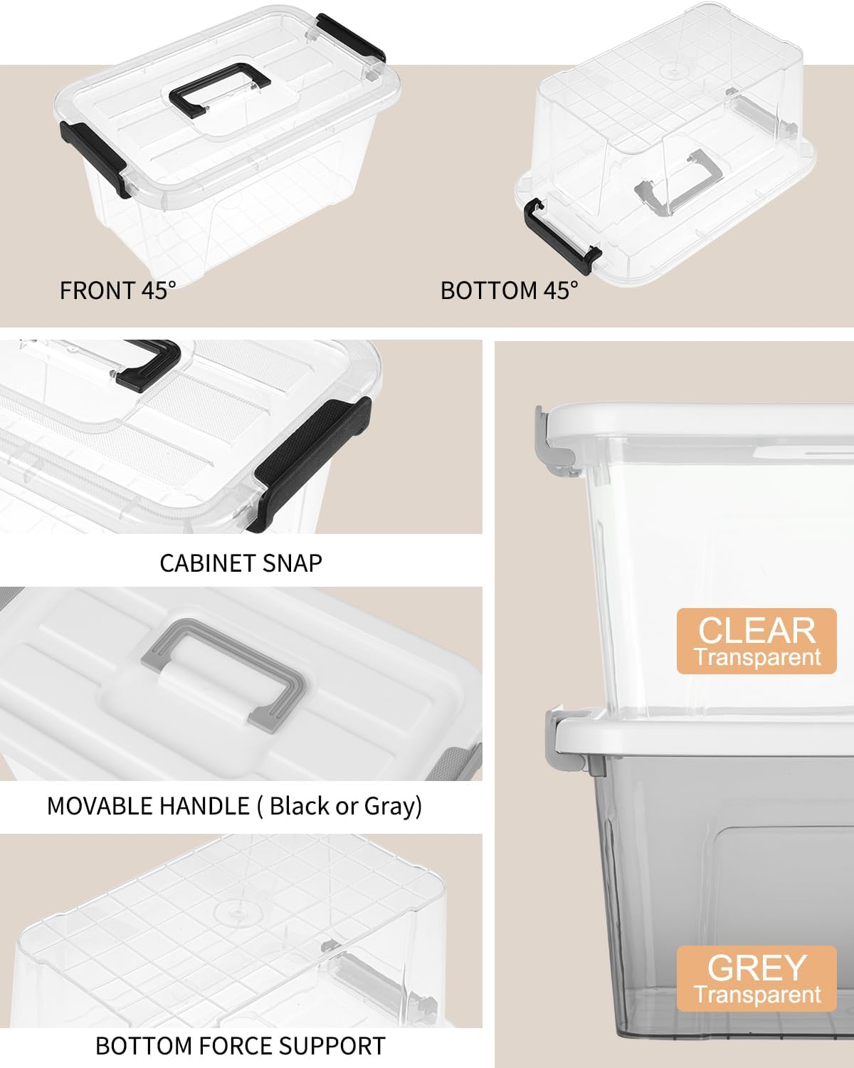 Plastic Storage Bins with Lids 6 Pack Storage Organizer, 7 Quart Stackable Storage Bins with Buckle Lids and Handle easy for Home Office Pantry Organization, Clear