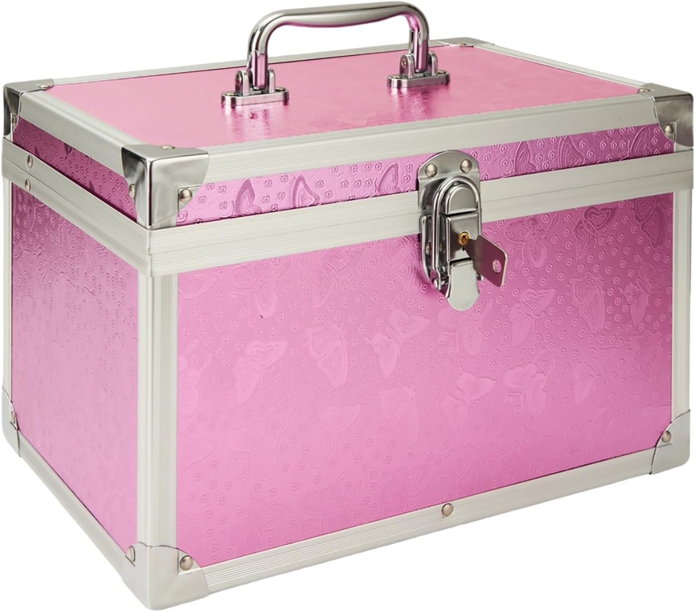 12 x 7 x 7.5 Inch Medication Lock Box with Key, Locking Box with Portable Storage Case, Security Lock Boxes Medicine Storage Box for Cash, Medicine, Documents and Valuables - Pink