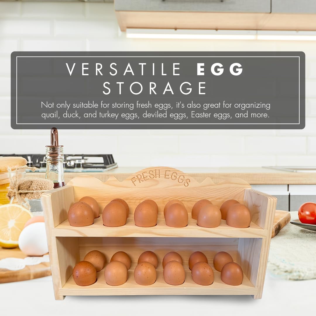 Natural Wood Premium Pine Wooden Egg Holder 2-Tier Durable 24-Egg Storage Solution Ideal for Modern and Rustic Kitchen Fresh Eggs