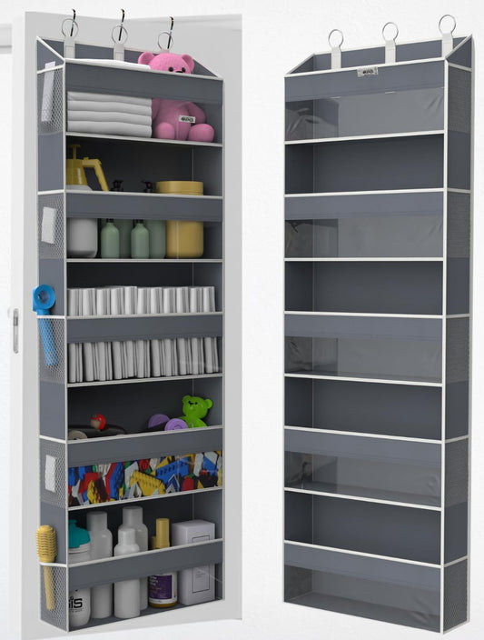 Over the Door Organizer with 5 Large Pockets & 10 Mesh Side Pockets – Durable Hanging Storage for Closet, Bathroom, Bedroom, and Nursery– Space Saving Door Storage with Sturdy Metal Hooks.