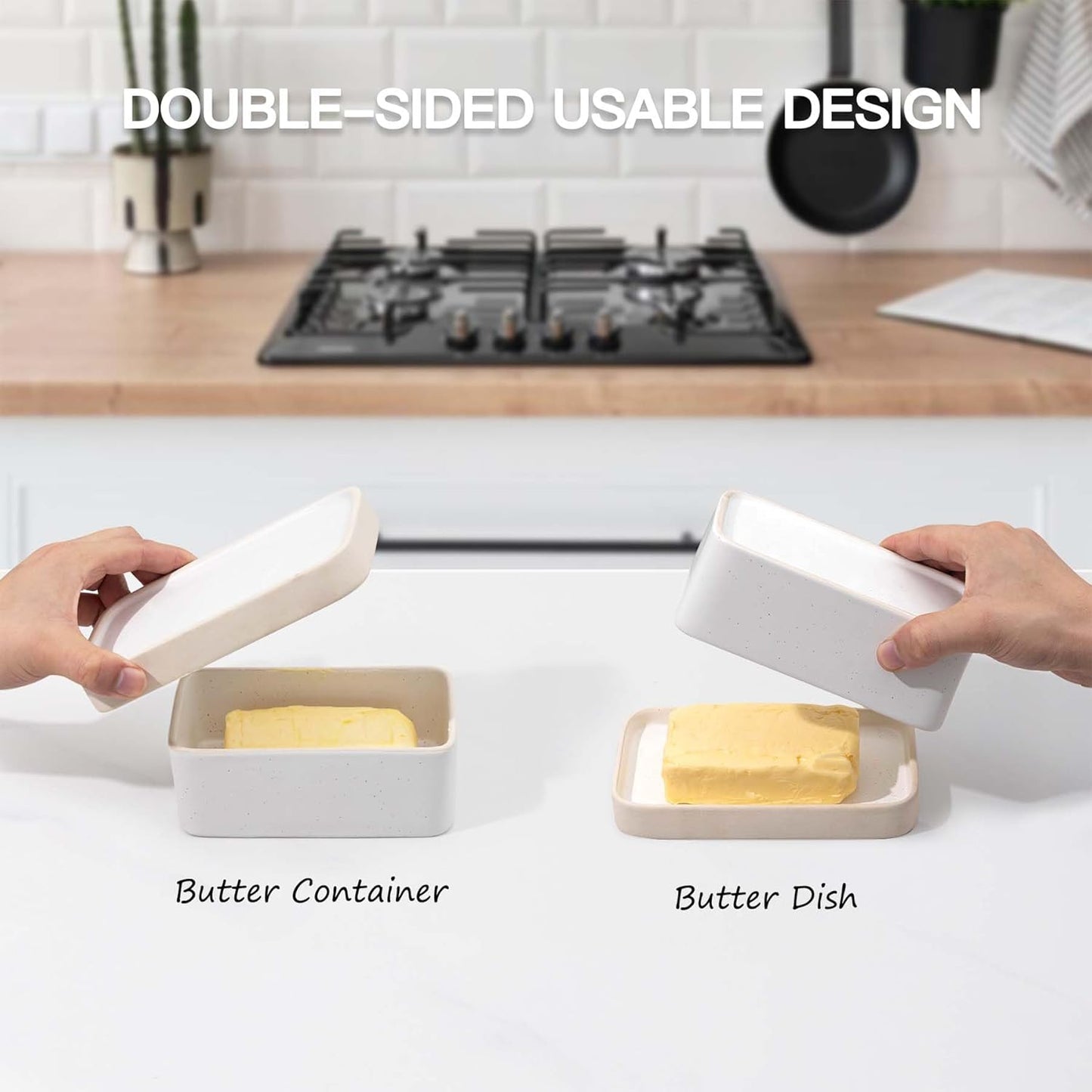 Ceramic Butter Dish with Lid，Large Butter Dish for Countertop, double-sided usable design，Suitable for fresh spreadable butter, butter container holder for kitchen and home decor.