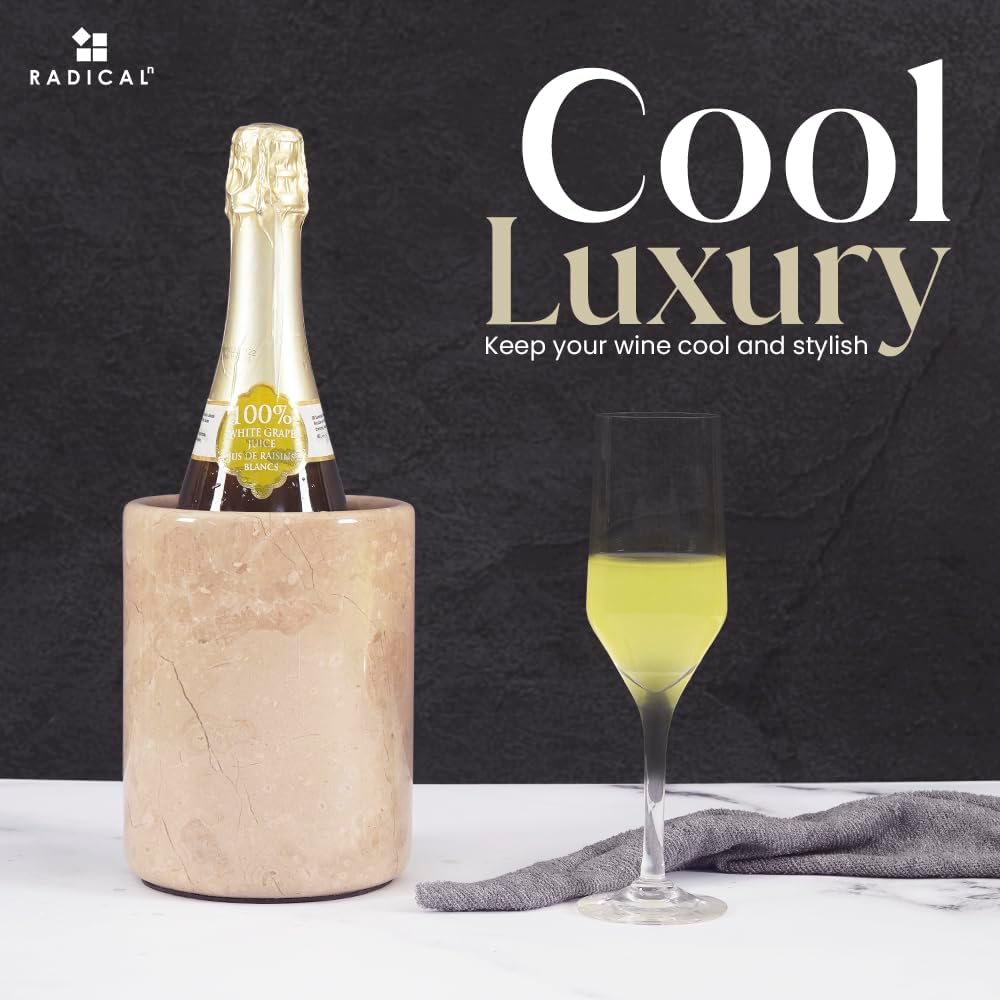Radicaln Marble Wine Chiller Verona 6.5" Inches Handmade Insulated Cooler For Champagne - Wine Bottle Holder & Beverage Cooler For Bar Accessories