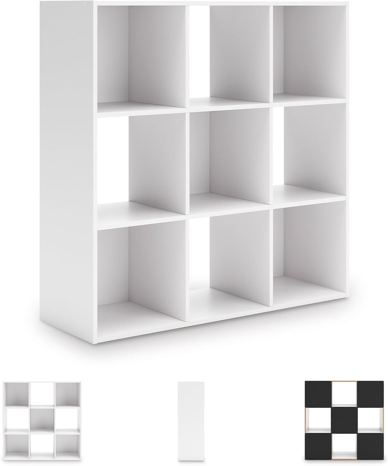 Signature Design by Ashley Onita Modern 3-Tier Floor Standing 9 Cube Organizer for Living Room, Wood, Works with 10.5" W x 10.5" D x 11" H Storage Bin (Sold Separately), White