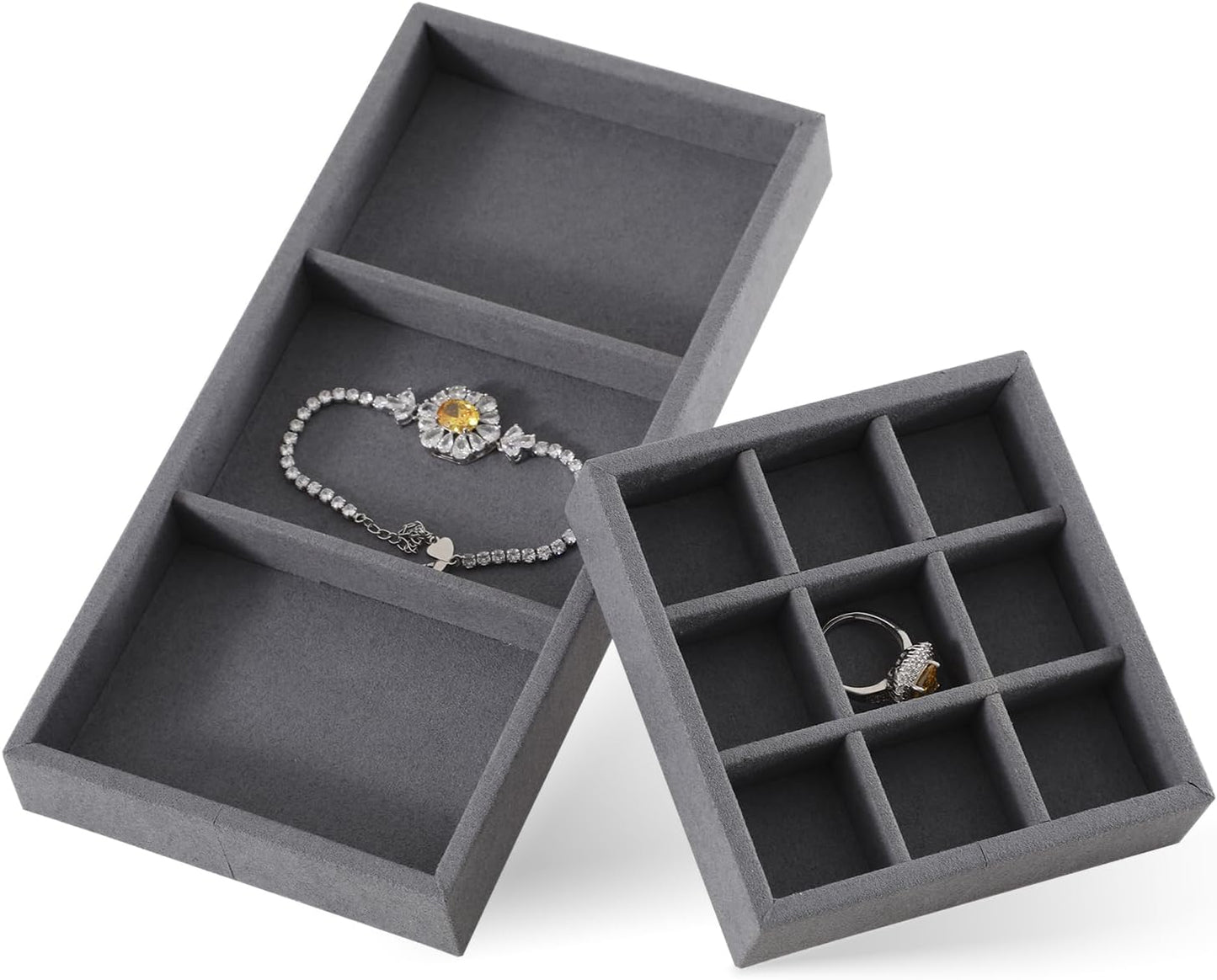 Dark Blue Jewelry Display Tray Ring Necklace Earring Bangle Organizer Multifunctional Storage Case for Jewelry Showcase (Small 9 Grids Tray)