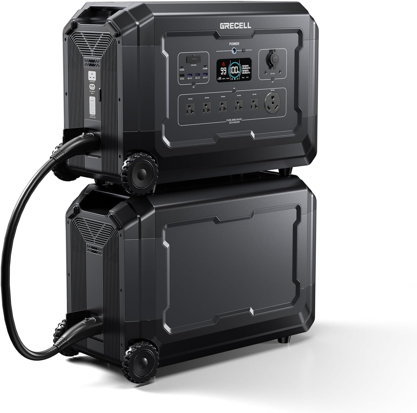 GRECELL Portable Power Station 4000W with Expansion Battery 5040Wh LiFePO4 Power Station 16 Outlets with 20ms UPS Backup for Home Blackout, Camping, RV, Emergency