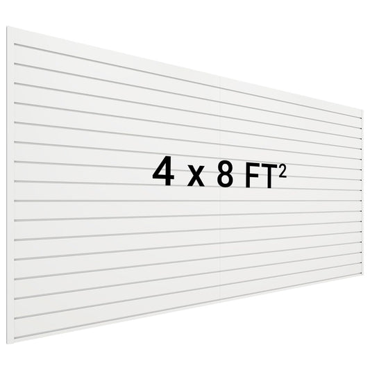 Slatwall Panel 8 FT x 4 FT, Interlocking Slat Wall Paneling, Wall Mounted PVC Wallpanel, Suitable for Garage Storage and Organizer, Slatwall Board, Shelves - White