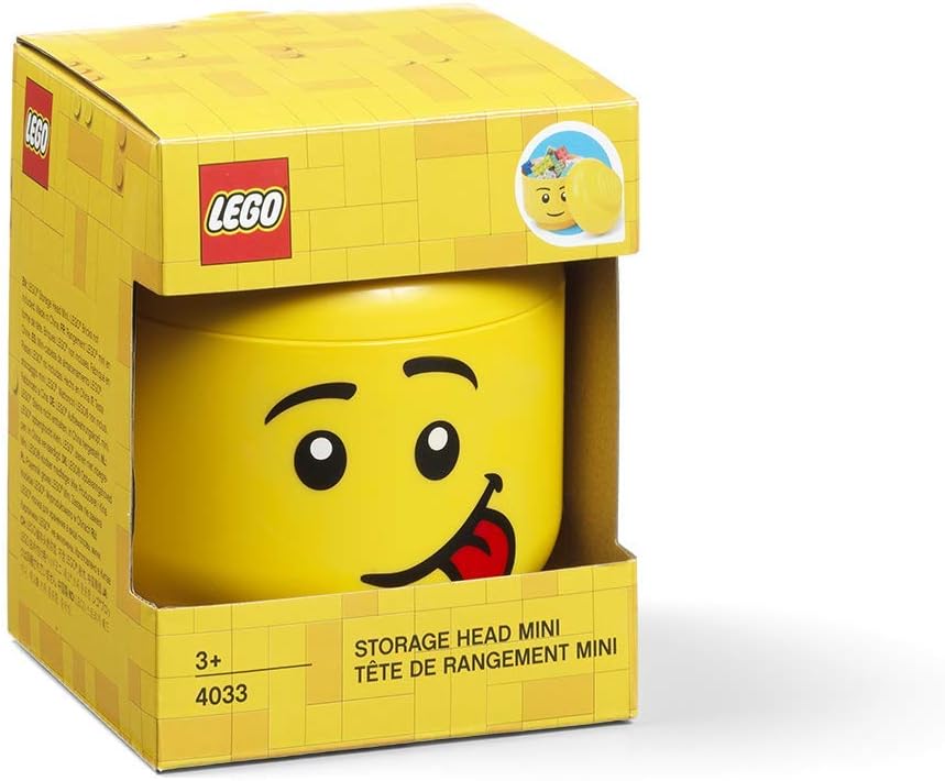 Room Copenhagen, Lego Storage Heads Stackable Storage Container - Buildable Organizational Bins for Kid’s Toys and Accessories - 4.02 x 4.02 x 4.53in - Mini, Silly, Holds 100 Bricks