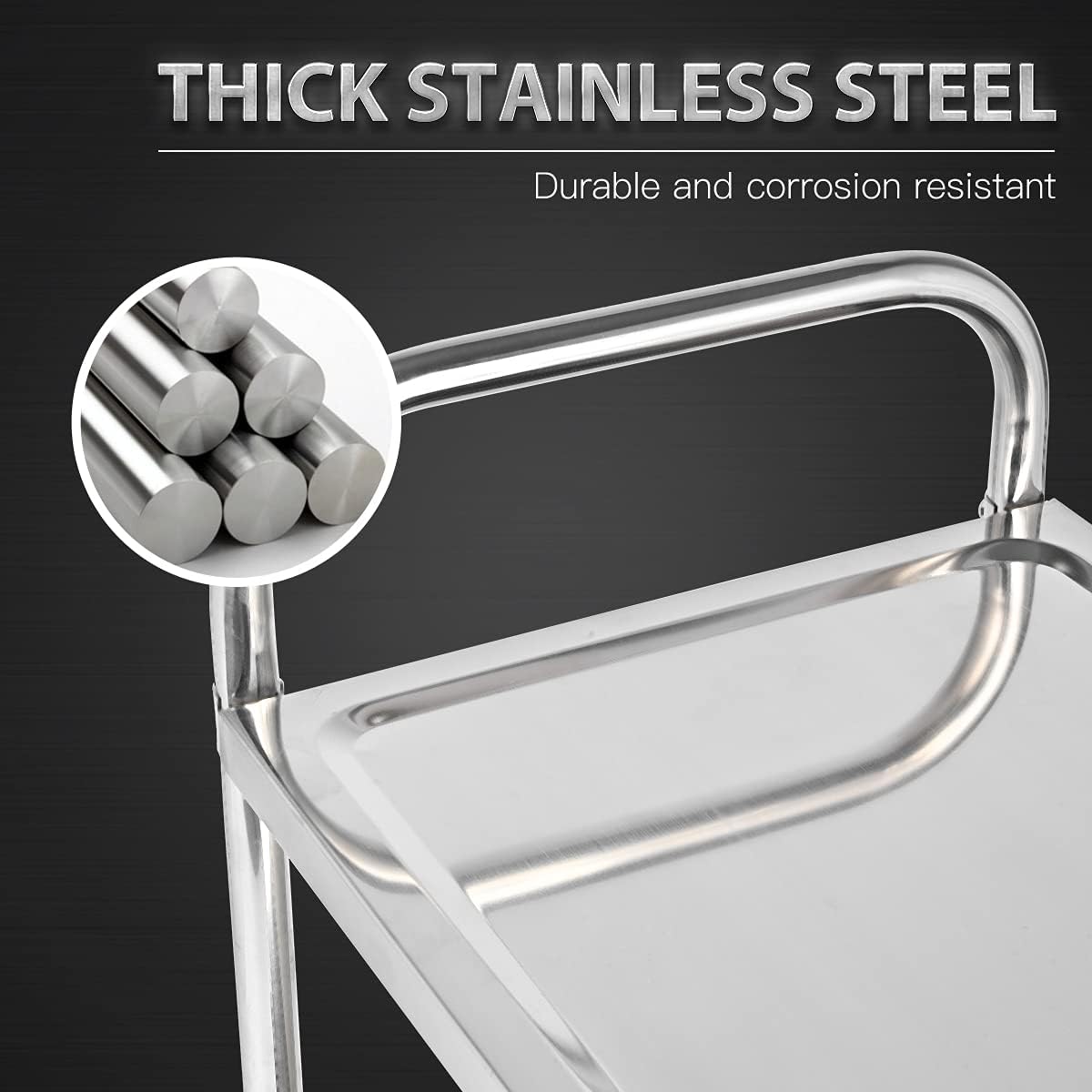 3 Shelf Stainless Steel Cart, 420 lbs, 1MM Thick, Serving With Wheels, Household Service Trolley, 360 Rotation Storage Shelf With Locking Wheels (29.5*15.8*37.4)'' Utility